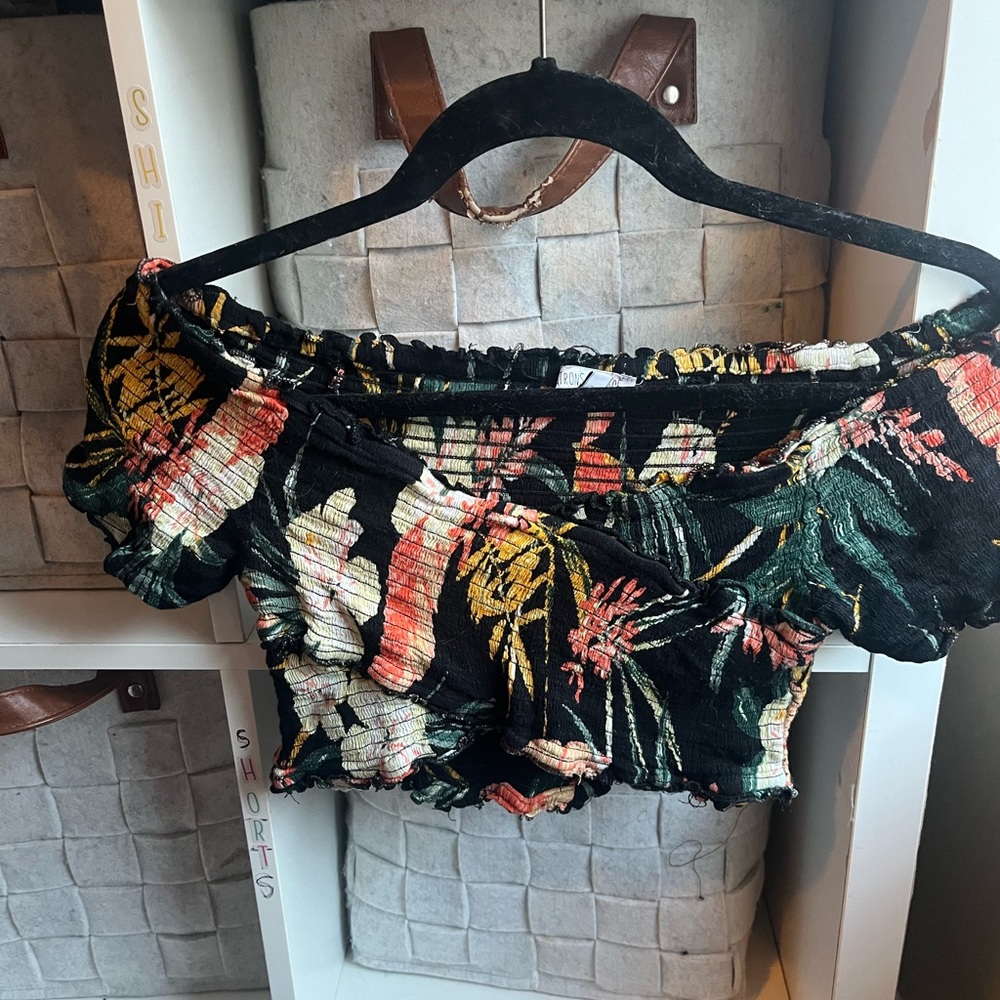 Patrons of Peace Black Floral Crop Top